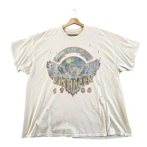Vintage-Style Van Halen Cream Short-Sleeve Graphic Tee with Eagle Motif